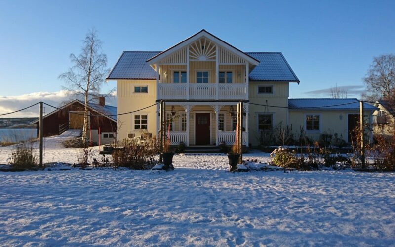 Vinter och hus i tradgard